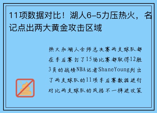 11项数据对比！湖人6-5力压热火，名记点出两大黄金攻击区域
