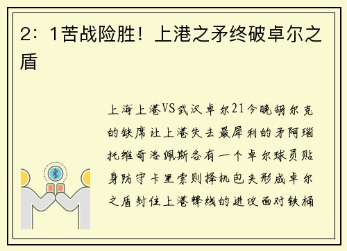 2：1苦战险胜！上港之矛终破卓尔之盾