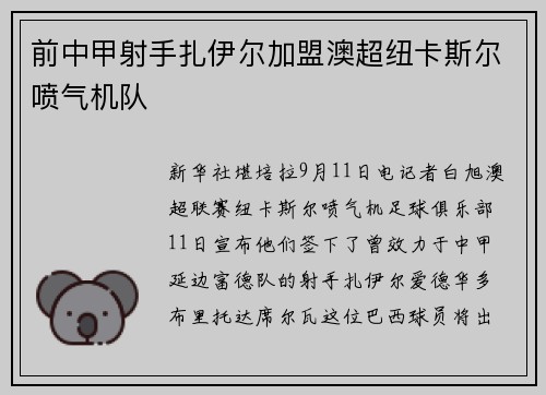前中甲射手扎伊尔加盟澳超纽卡斯尔喷气机队